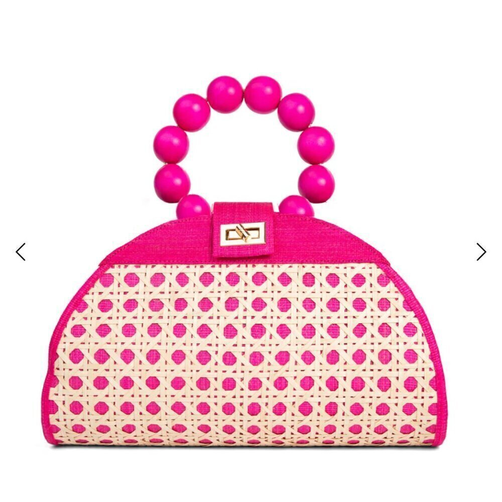 NEW Soli and Sun Isabella Pink Rattan Woven Handbag